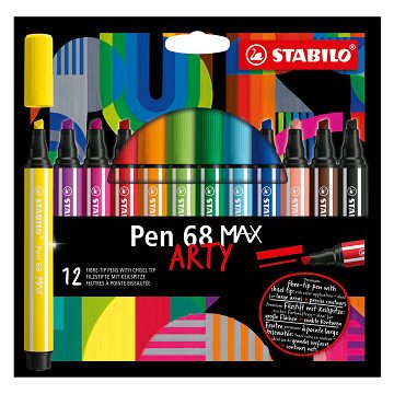 STABILO Pen 68 MAX ARTY - Felt-tip Pen with Thick Chisel Tip - Set of 12 Pieces