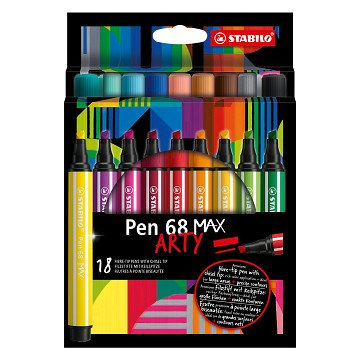 STABILO Pen 68 MAX ARTY – Filzstift mit dicker Keilspitze – Set 18-teilig