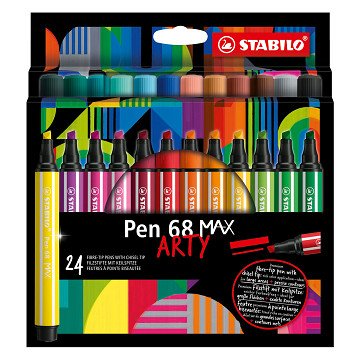 STABILO Pen 68 MAX ARTY – Filzstift mit dicker Keilspitze – Set mit 24 Stück