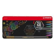 STABILO Pen 68 Metallic Felt-Tip Pens in Metal Box - 8-piece.