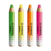 STABILO MARKdry NEON Set of 4 Whiteboard Pencils, Sharpener and Cleaning Cloth