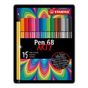 STABILO Pen 68 ARTY Felt-tip Pens in Metal Case - 15-piece.