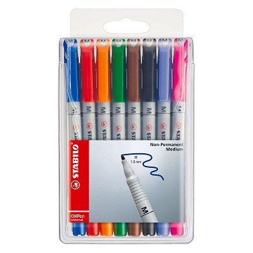 STABILO OHPen Medium Radierbarer Marker im Etui - 8-teilig.