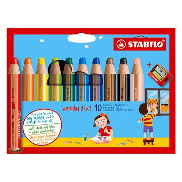 STABILO woody 3in1 Multitalent Pencils - 10-piece with Pencil Sharpener