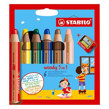 STABILO woody 3in1 Multitalent Pencils - 6-piece with Pencil Sharpener
