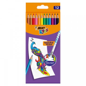 BIC Kids Evolution Erasable Colored Pencils, 12 pcs.