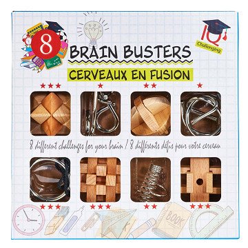 Gehirn-Puzzle-Set aus Holz und Metall, 8-teilig.