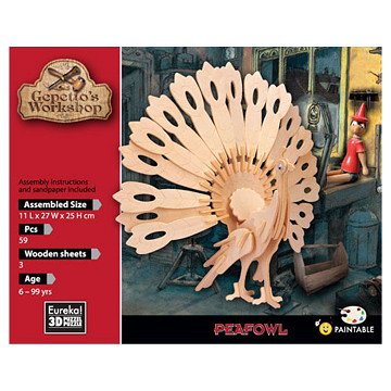 Gepetto's Workshop Wooden Construction Kit 3D - Peacock