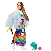 Barbie Extra Pop Regenboogjurk en Huisdier Krokodil