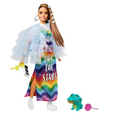 Barbie Extra Doll Rainbow Dress and Pet Crocodile