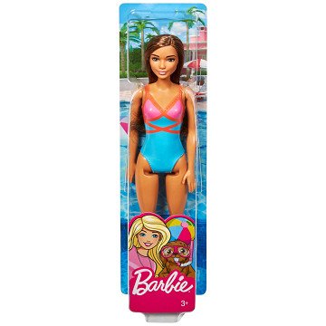 Barbie-Puppe, Strandpuppe, braunes Haar, mit Badeanzug