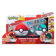 Pokémon-Überraschungsangriffsspiel-Spielset – Axew Pokeball vs. Totodile Net Ball