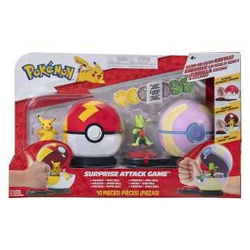 Pokémon-Überraschungsangriffsspiel-Spielset – Pikachu-Schnellball gegen Treecko-Heilball