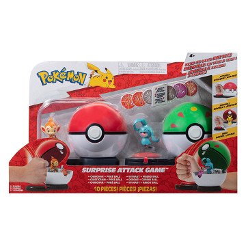 Pokémon Surprise Attack Game Playset - Chimchar Poke Ball Vs Wynaut Friend Ball