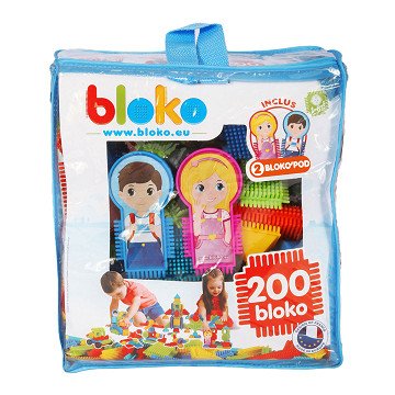 Bloko Nopper Building Blocks with 2 Figures in Storage Bag, 200 pcs.