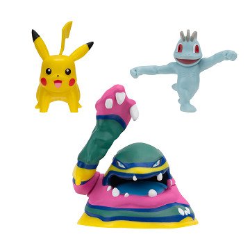 Pokémon Batte Figure Set - Machop, Pikachu, Alolan Muk, 3pcs.