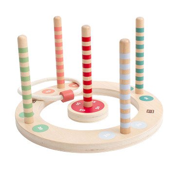BS Toys Wooden Ring Throwing Game with Stripes, 7 pieces.