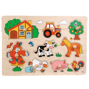 Goki Wooden Stud Puzzle Farm Retro, 5 pcs.