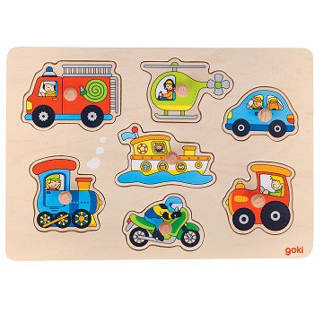 Goki Wooden Stud Puzzle Vehicles, 7 pcs.