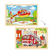 Goki Wooden Jigsaw Puzzle - Helicopter and Fire Truck - 24 pcs.