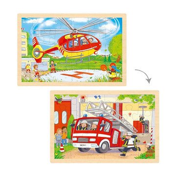 Goki Wooden Jigsaw Puzzle - Helicopter and Fire Truck - 24 pcs.
