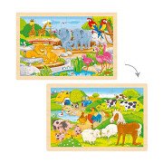 Goki Houten Legpuzzel - Boerderij en Dierentuin - 24st.
