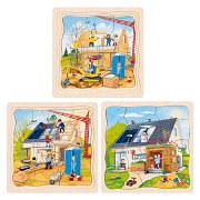 Goki Wooden 3-Layer Puzzle - House Building - 35 pcs.