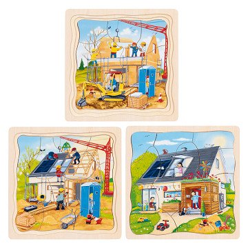 Goki Wooden 3-Layer Puzzle - House Building - 35 pcs.