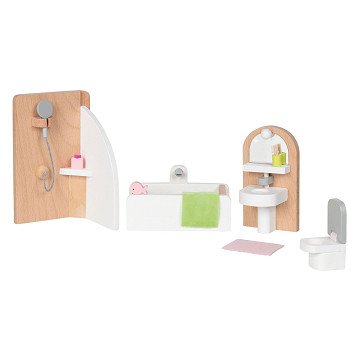 Goki Wooden Doll Furniture Bathroom, 10 pieces.