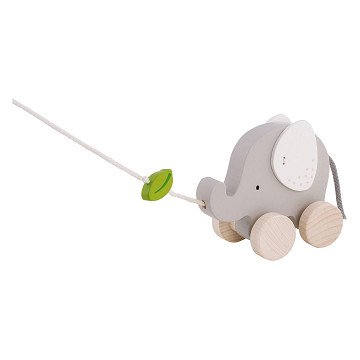 Goki Wooden Pull Animal Elephant with Leaf