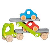 Goki Wooden Car Transporter with 2 Vehicles