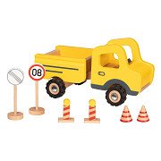 Goki Wooden Work Vehicle with Traffic Signs, 7 pcs.
