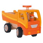 Goki Wooden Dump Truck Orange with Swivel Wheels
