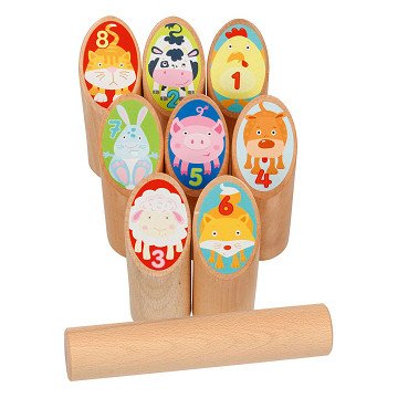 Goki Wooden Viking Game Animals Kubb in Cotton Bag