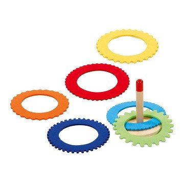 Goki Wooden Ring Throwing Game with 6 Felt Rings