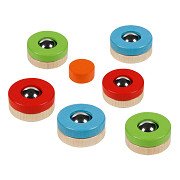 Goki Wooden Puckfire Curling Throwing Game, 7 pieces.