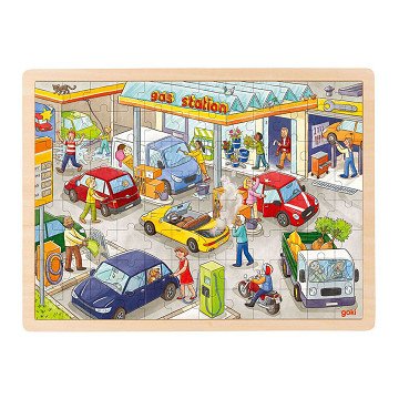 Goki Holzpuzzle Tankstelle, 96 Teile.