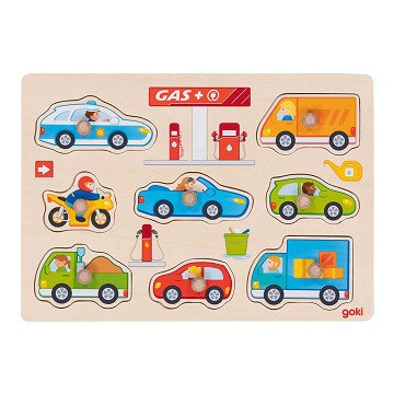 Goki Holzknopfpuzzle Tankstelle, 8-tlg.