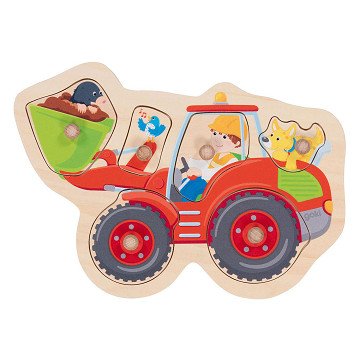 Goki Wooden Stud Puzzle Wheel Loader, 6 pcs.