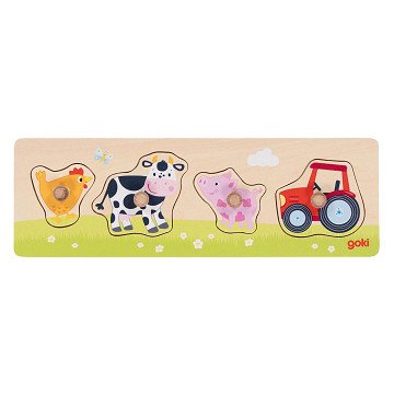 Goki Wooden Stud Puzzle On the Farm, 4 pcs.