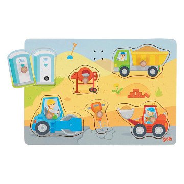 Goki Wooden Shape Puzzle Construction Site with Sound, 6 pcs.