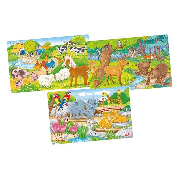 Goki Holzpuzzle Tiere, 3er Set