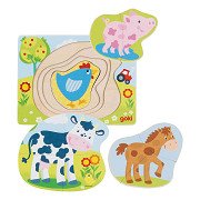 Goki Wooden Layer Puzzle Farm Animals, 10 pcs.