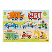 Goki Wooden Stud Puzzle Vehicles, 7 pcs.