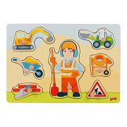 Goki Wooden Stud Puzzle Construction Worker, 8 pcs.