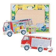 Goki Wooden Layer Puzzle Fire Department at Work, 60 pcs.