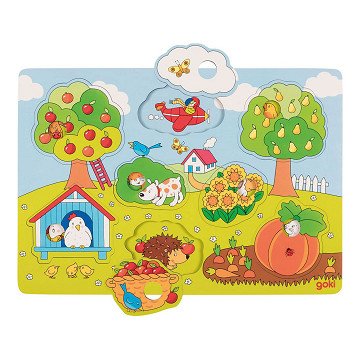 Goki Holzhintergrund-Formpuzzle im Garten, 8-tlg.