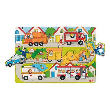 Goki Wooden Background Shape Puzzle in the Streets, 7 pcs.