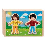 Goki Wooden Dress Up Puzzle Boy and Girl in Wooden Box, 36 pcs.