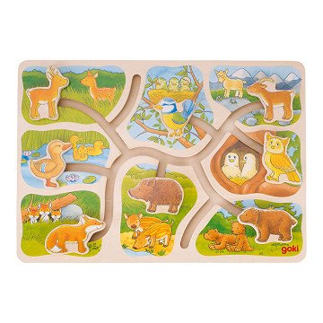 Goki Wooden Sliding Puzzle Who Belongs to Who, 8 pcs.